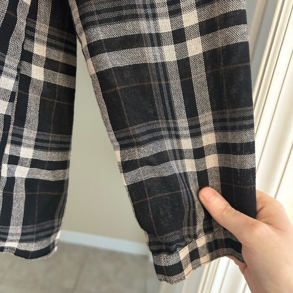 Indigo Soul Plaid Ruffle Black and Cream Size Small Long Sleeve Blouse - Picture 5 of 6